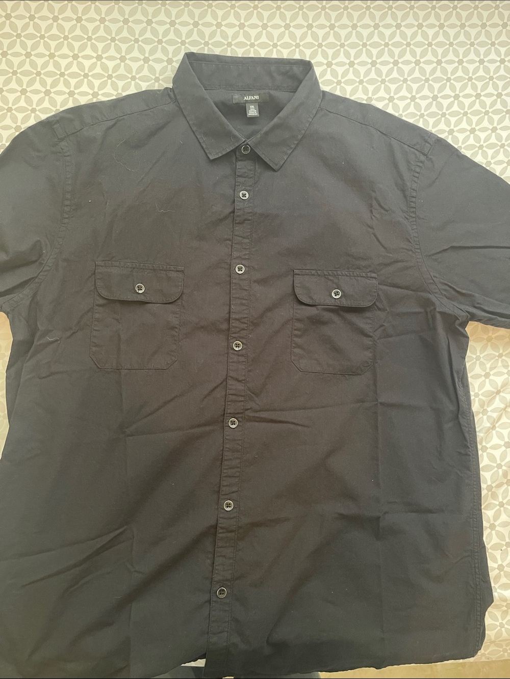 Alfani Black Short-Sleeve Button-Down Shirt with Chest Pockets